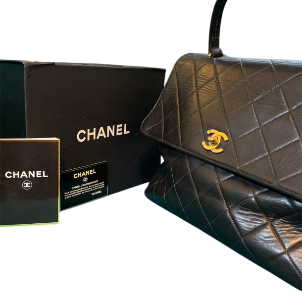 Túi xách đeo chéo nắp gập Chanel màu đen/chocolade